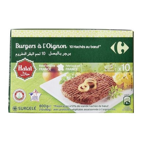 Carrefour Halal 10X80G Burgers Aux Oignons Crf