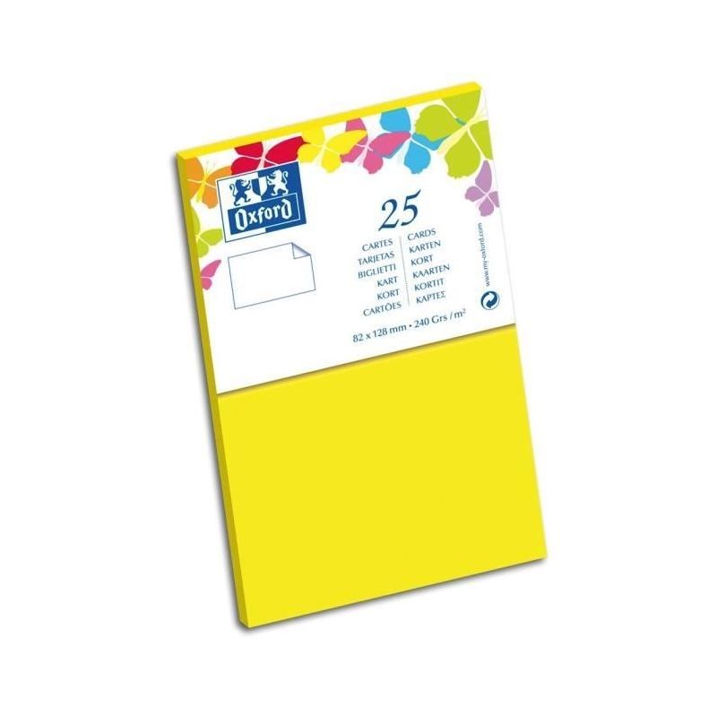 Oxford Paquet De 25 Cartes 12,8 Cm X 8,2 0,7 240G Jaune