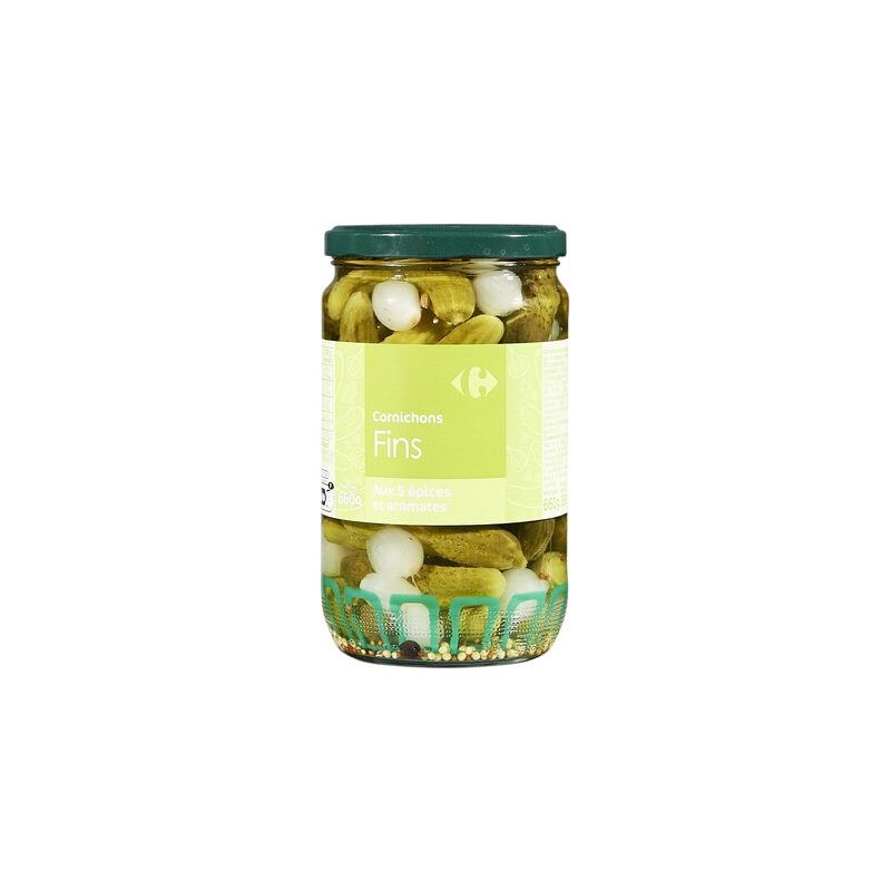 Carrefour 660G Bocal Cornichons Fins Aux 5 Aromates Crf