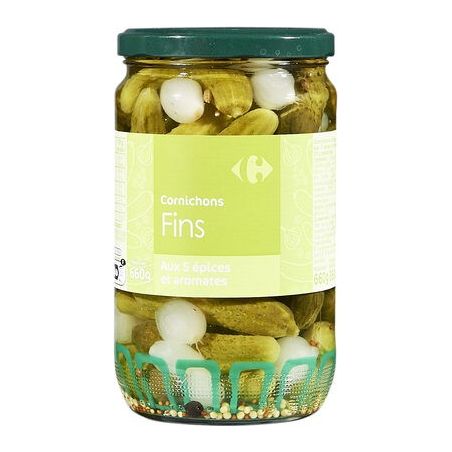 Carrefour 660G Bocal Cornichons Fins Aux 5 Aromates Crf