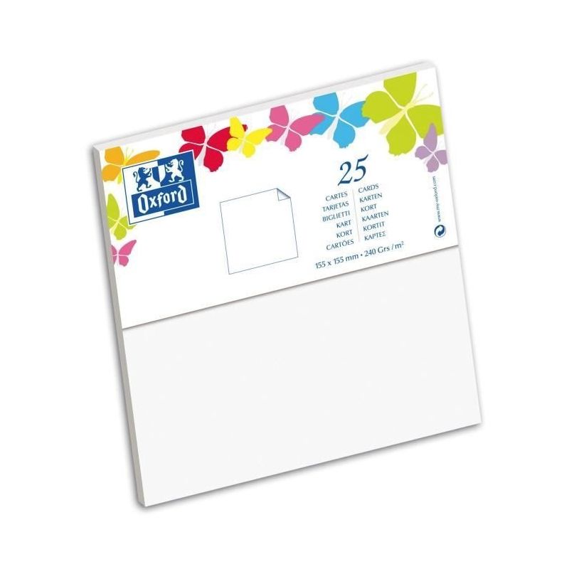 Oxford Paquet De 25 Cartes 15,5 Cm X 0,7 240G Blanc