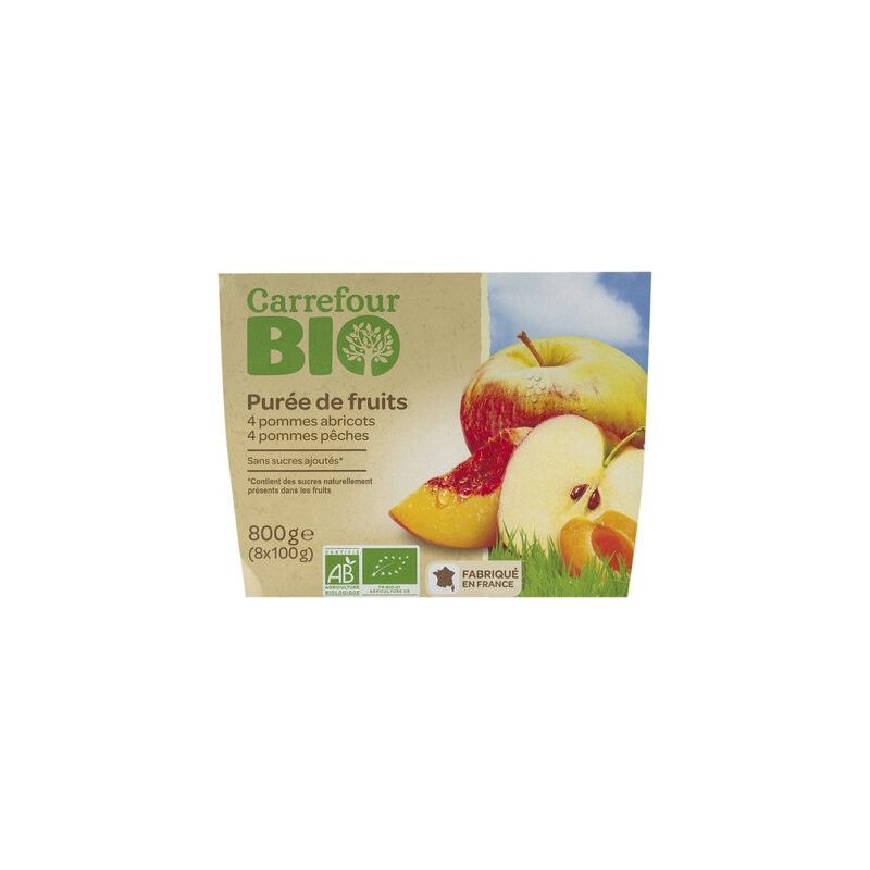 Carrefour Bio 8X100G Desserts Pêche/Abricot Crf