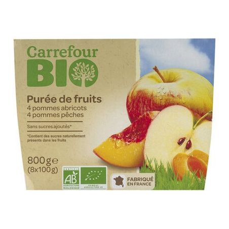 Carrefour Bio 8X100G Desserts Pêche/Abricot Crf
