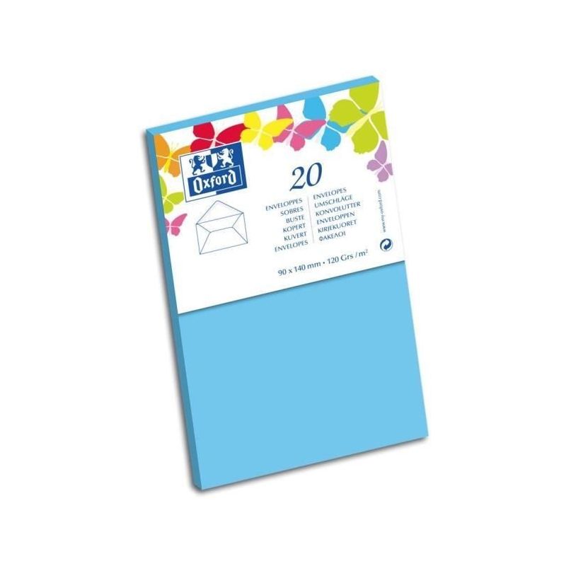 Oxford Paquet De 20 Enveloppes Gommée 14 Cm X 9 1,5 120G Bleu