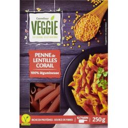 Carrefour Veggie 250G Penne De Lentilles Corail Crf
