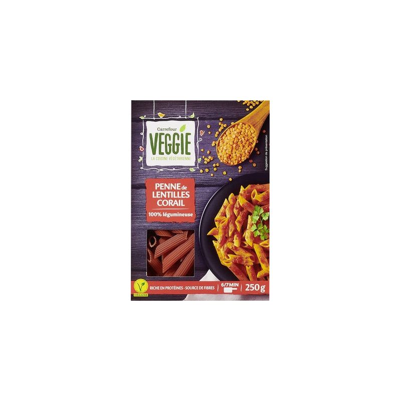 Carrefour Veggie 250G Penne De Lentilles Corail Crf