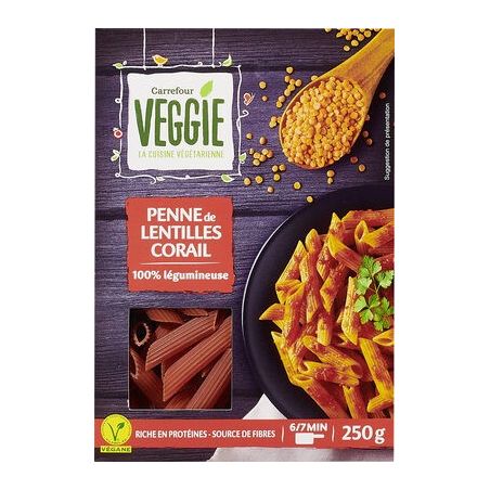 Carrefour Veggie 250G Penne De Lentilles Corail Crf