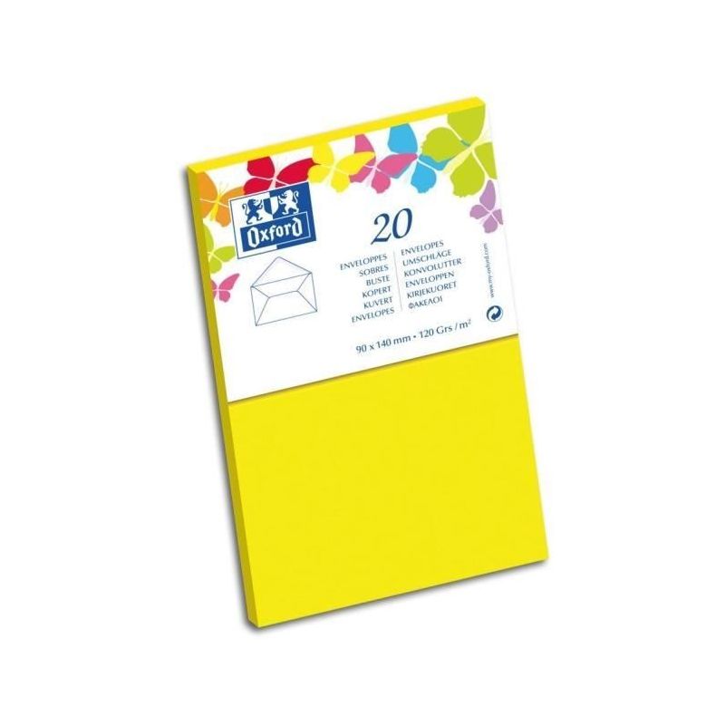 Oxford Paquet De 20 Enveloppes Gommée 14 Cm X 9 1,5 120G Jaune