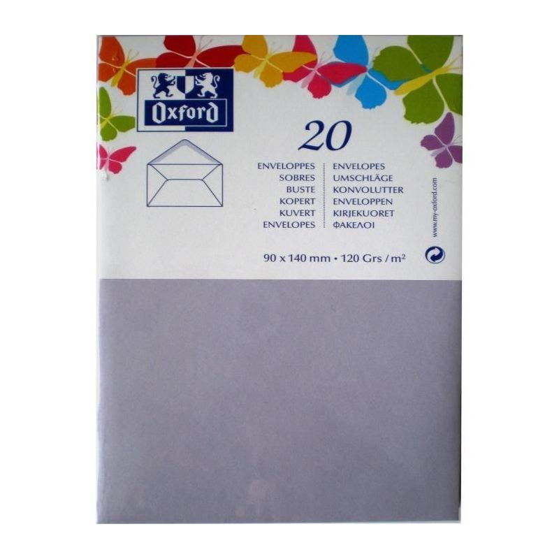 Oxford Paquet De 20 Enveloppes Gommée 14 Cm X 9 1,5 120G Parme