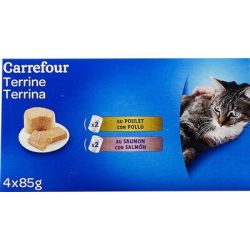 Carrefour 4X85G Terrine Poulet/Saumon Chat Crf