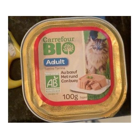 Carrefour Bio 100G Ptée Pour Chats Au Bœuf Crf