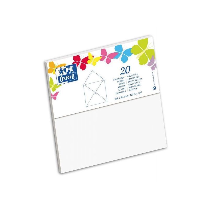 Oxford Paquet De 20 Enveloppes Gommée 16,4 Cm X 1,5 120G Blanc