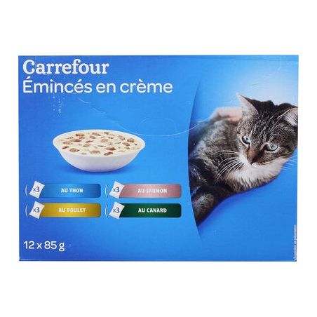 Carrefour 12X85G Emincee Creme Chat Crf