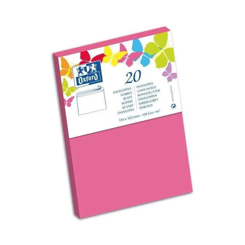 Oxford Paquet De 20 Enveloppes Gommée 16,2 Cm X 11,4 1,5 120G Rose