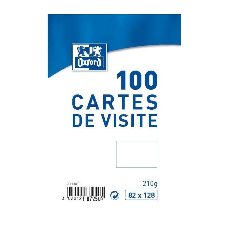 Oxford Paquet De 100 Cartes Visite 12,8 Cm X 8,2 2,8 Blanc