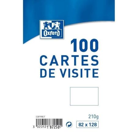 Oxford Paquet De 100 Cartes Visite 12,8 Cm X 8,2 2,8 Blanc