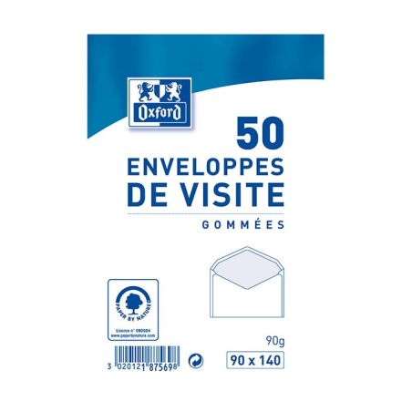 Oxford Paquet De 50 Enveloppes Visité Gommées 14 Cm X 9 2 Gris