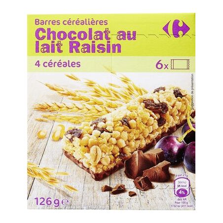 Carrefour X6 Barre Choco Raisin Crf