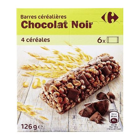 Carrefour 126Gx6 Barre Cereal.Choco Noir