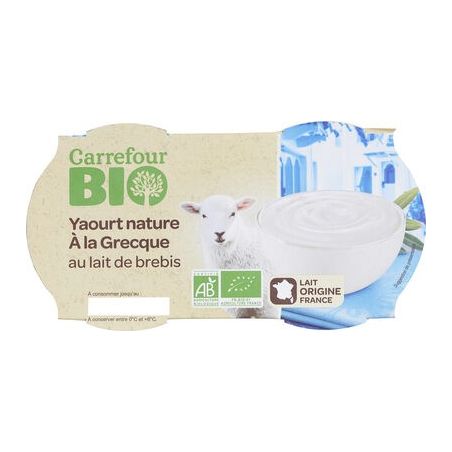 Carrefour Bio 2X150G Yaourt Nature Au Lait De Brebis Crf