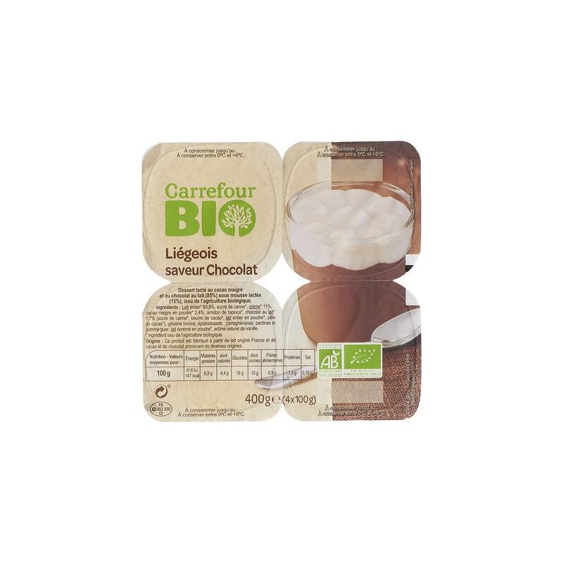 Carrefour Bio 4X100G Liegeois Choco Crf