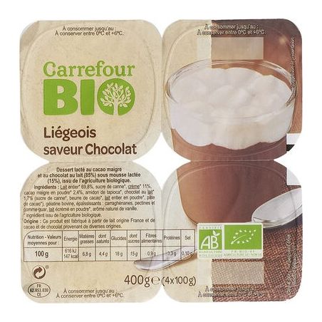 Carrefour Bio 4X100G Liegeois Choco Crf