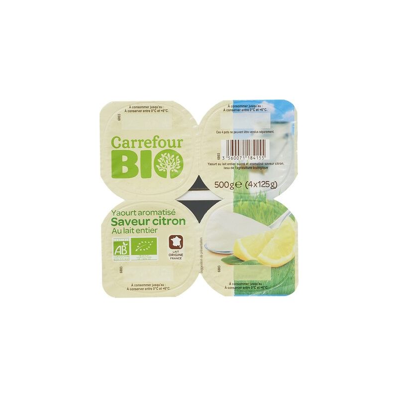 Carrefour Bio 4X125G Yaourt Saveur Citron Crf