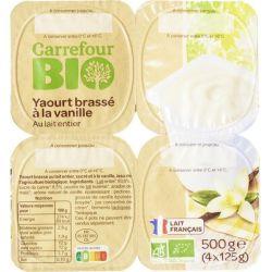 Carrefour Bio 4X125G Yaourt Brassée À La Vanille Crf