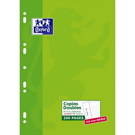 Oxford Feuilles Scolaire A4 Doubles Petits Carreaux 200 Pages Blanc