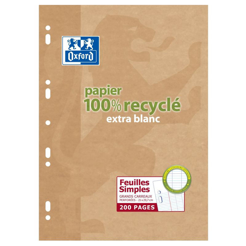 Oxford Scolaire Feuilles A4 Simples Grands Carreaux 200 Pages 21 X 29,7 Cm Blanc