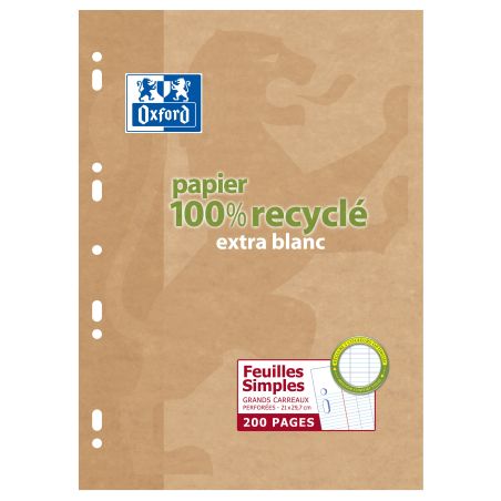 Oxford Scolaire Feuilles A4 Simples Grands Carreaux 200 Pages 21 X 29,7 Cm Blanc