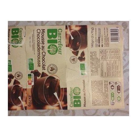 Carrefour Bio 2X70G Mousse Au Chocolat Noir Crf