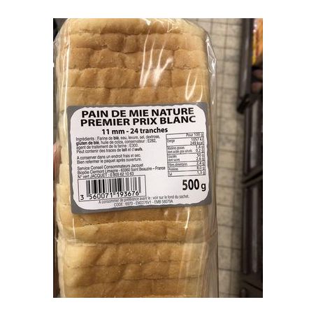 1Er Prix 500G Pain Mie Nature Pp Blanc