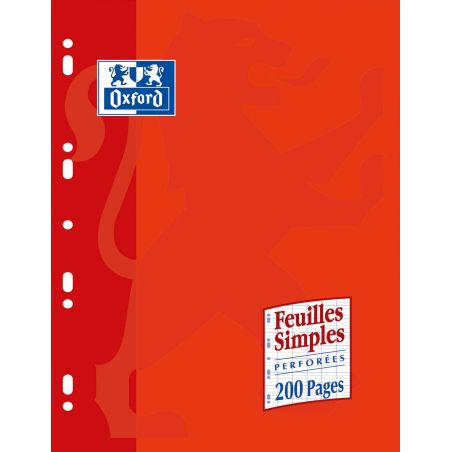Oxford Pack De 100 Feuilles Simples Perforées Grands Carreaux Seyès 90 G 17X22 Cm Blanc