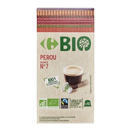 Carrefour Bio 10 Capsules De Café Pérou N7 Crf