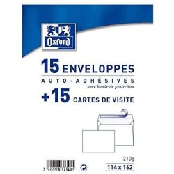 Oxford Paquet De 15 Cartes + Enveloppes Visite 16,2 Cm X 11,4 1,1 Blanc