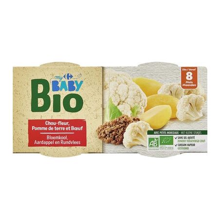 Crf Baby Bio 2X200G Bol Chou Fleur Pomme De Terre Et Bœuf 8M