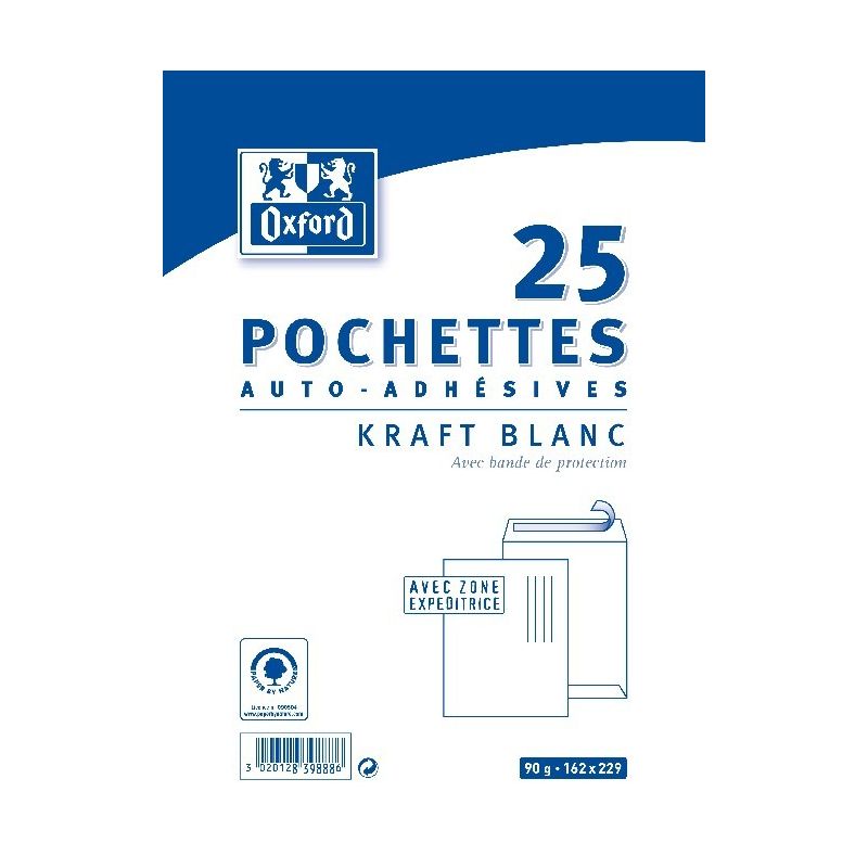 Oxford Paquet De 25 Pochettes Kraft 22,9 Cm X 16,2 1,5