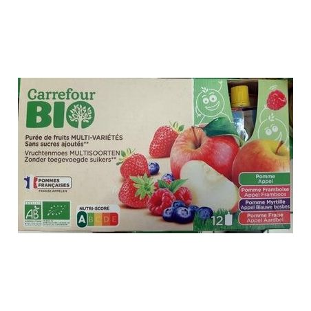 Carrefour Bio 90G X12 Purée De Fruits Sans Sucres Ajoutés Crf