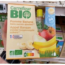 Carrefour Bio 4X90G Gourde Pomme Banane Sans Sucre Ajouté Crf
