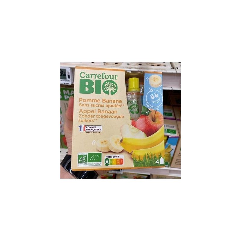 Carrefour Bio 4X90G Gourde Pomme Banane Sans Sucre Ajouté Crf