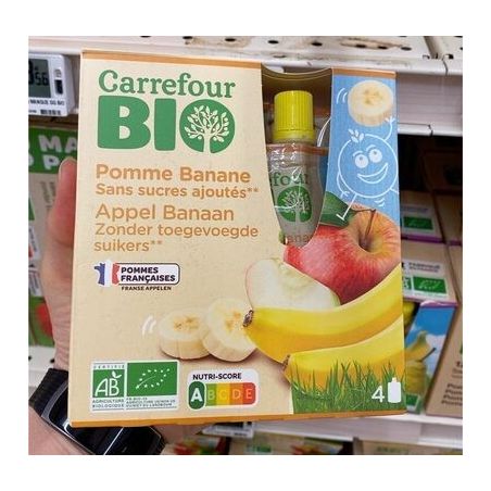 Carrefour Bio 4X90G Gourde Pomme Banane Sans Sucre Ajouté Crf