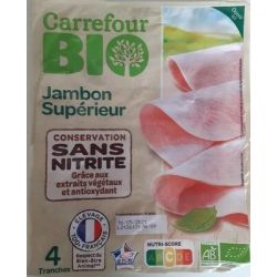 Carrefour Bio 140G 4T Jambon Supérieur Sans Nitrite Crf