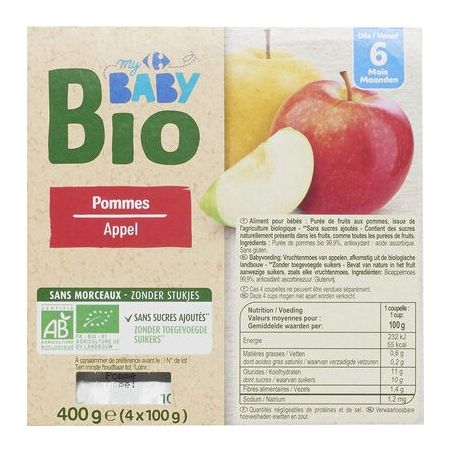 Crf Baby Bio 4X100G Compote Pomme