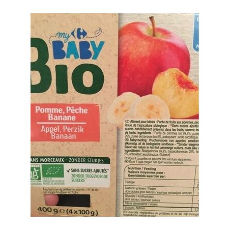 Crf Baby Bio 4X100G Compote Pomme/Peche/Banane