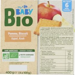 Crf Baby Bio 4X100G Compote Pomme/Biscuit