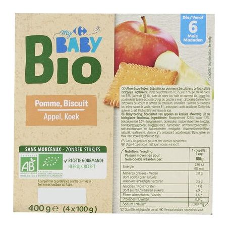 Crf Baby Bio 4X100G Compote Pomme/Biscuit