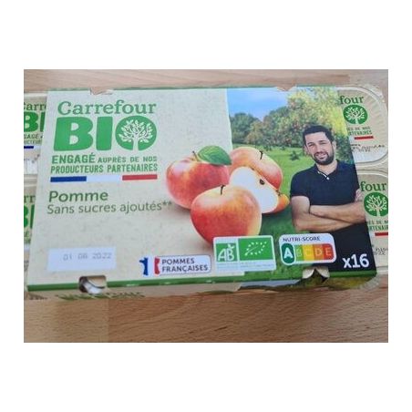 Carrefour Bio 16X100G Compote Pomme Sans Sucre Ajouté Crf