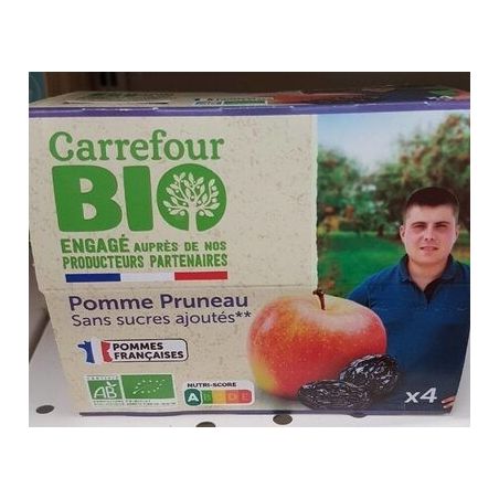Carrefour Bio 4X100G Compote Pomme Pruneau Sans Sucre Ajouté Crf