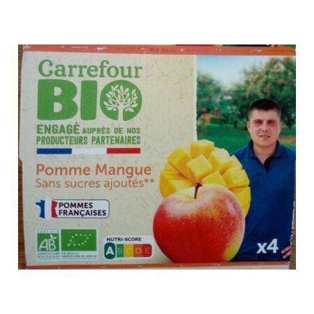 Carrefour Bio 4X100G Compote Pomme Mangue Sans Sucre Ajouté Crf